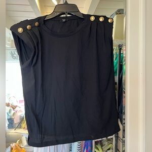 Express Black Women's Muscle Tee with Gold Buttons